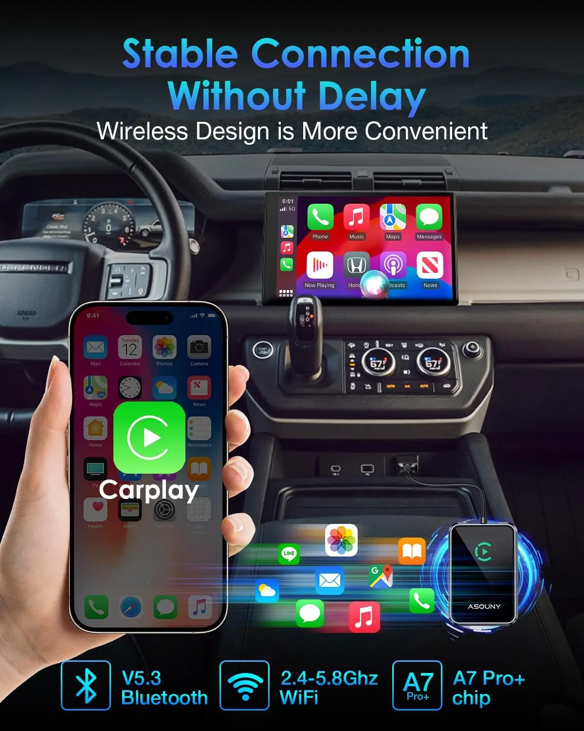 Wireless CarPlay Adapter, Converts Wired CarPlay to Wireless, Plug and Play CarPlay Wireless Adapter, Auto Connect Easy Setup Fi