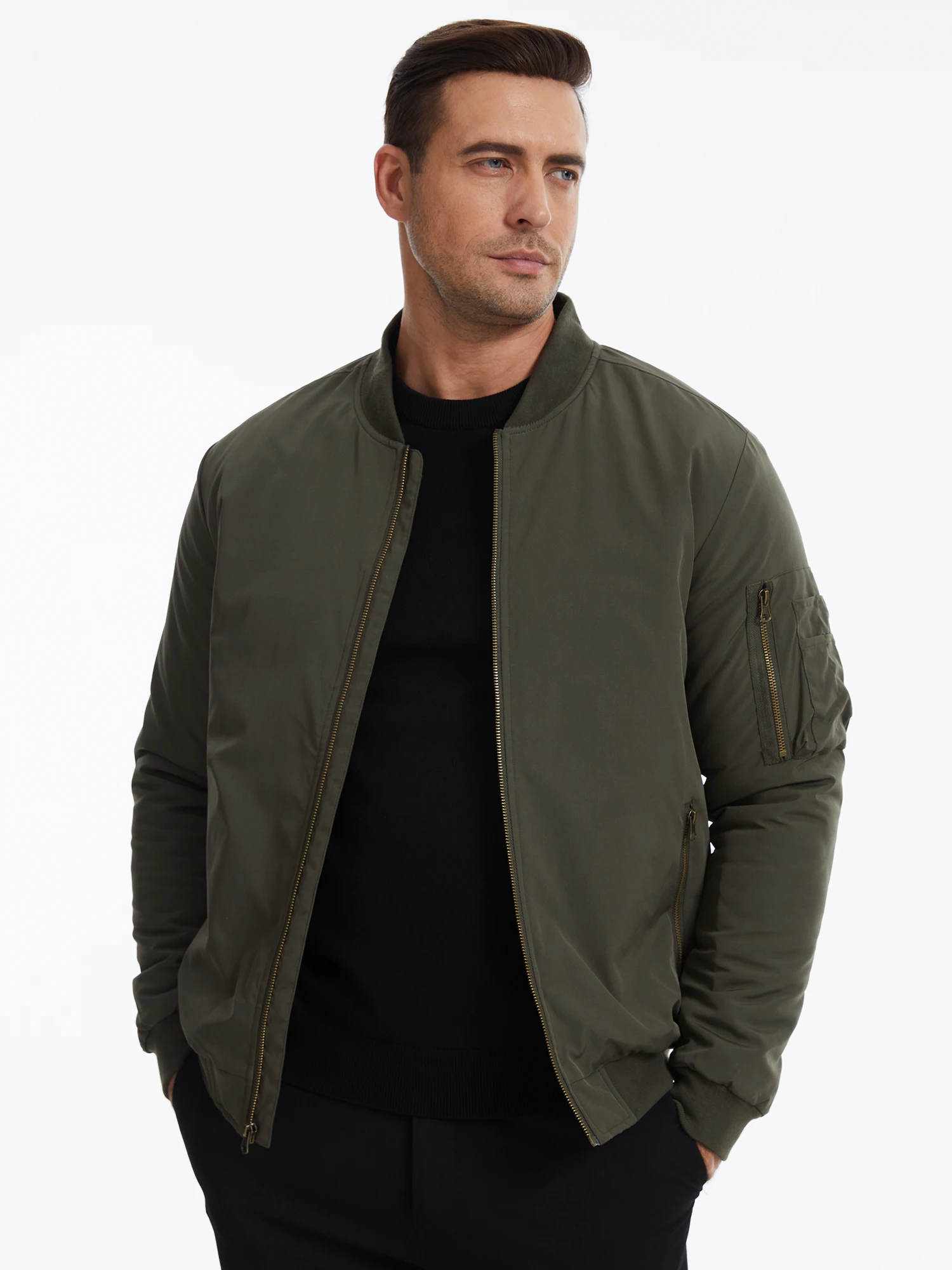 Herbst-Winter-Herren-Bomberjacke, Warme Windjacke mit Vollreißverschluss, Militär-Pilotenjacke, Lässige Winddichte Outdoor-Jacke – Detail 22