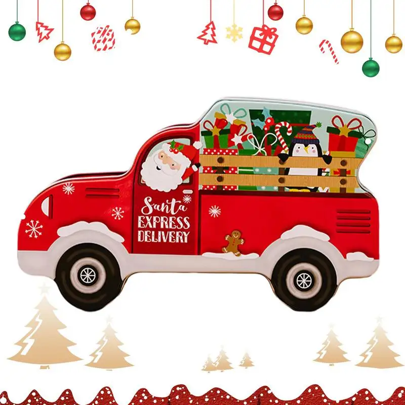 Weihnachten Weißblech Candy Box Truck Form Kekse Behälter mit Deckel Winterurlaub Requisiten Süßigkeiten Inhaber Neujahr Geschenk Zubehör