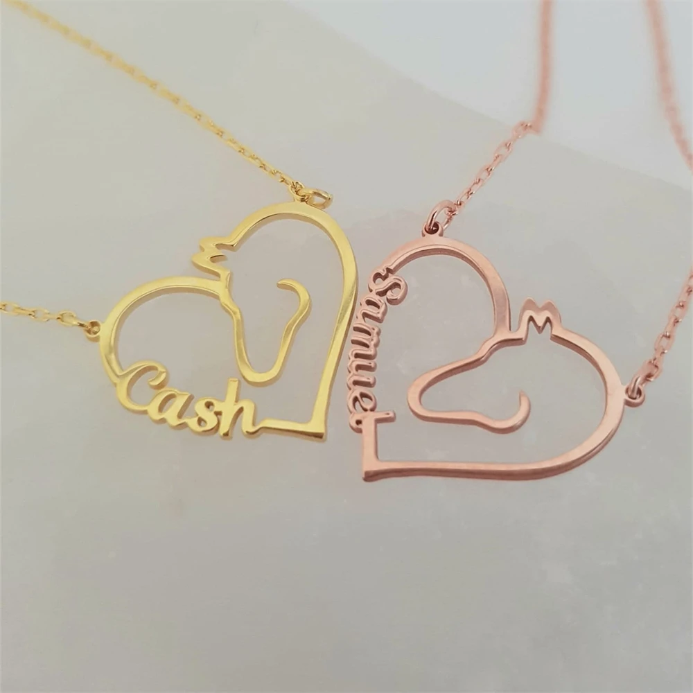 

Personalized Horse Rider Name Necklace Custom Horse Name Pendant Necklace Gold Plated Stainless Steel Choker for Women Men