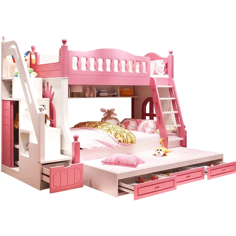 Children and girls high and low double-layer solid wood mother and child bed