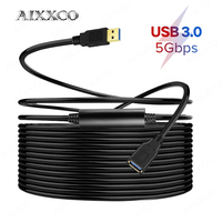 AIXXCO 8M 10M 12M USB 3.0 Extension Cable High Speed Transmission Data Cable with Extension chipsets Signal Booster Cord