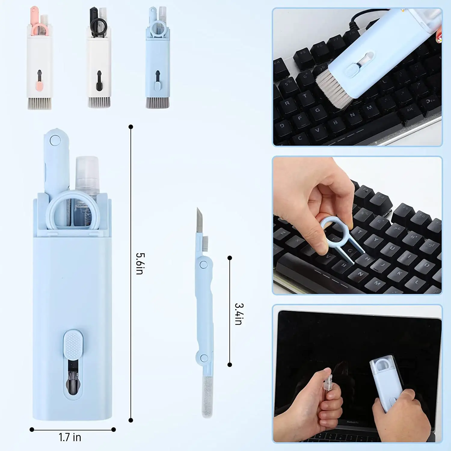 7-in-1 Cleaner Kit Computer Keyboard for AirPod Earbud Keycap Puller Multi-use Cleaning Brush Puller Kit Cleaning Pen for Ipad