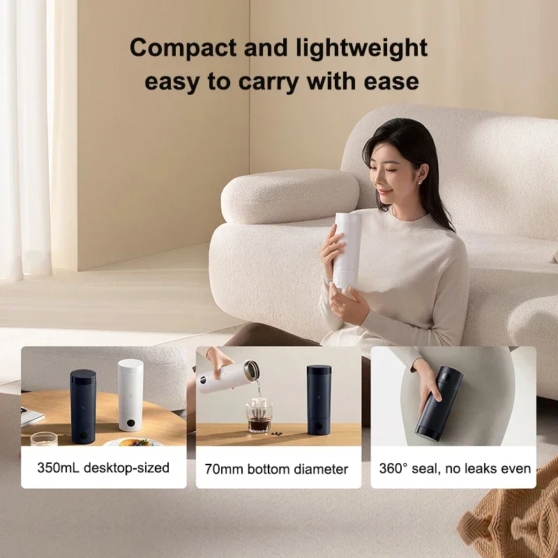 غلاية كهربائية محمولة من Xiaomi Mijia، كوب معزول، زجاجة مياه سعة 350 مل، زجاجة مياه ذكية للسفر
