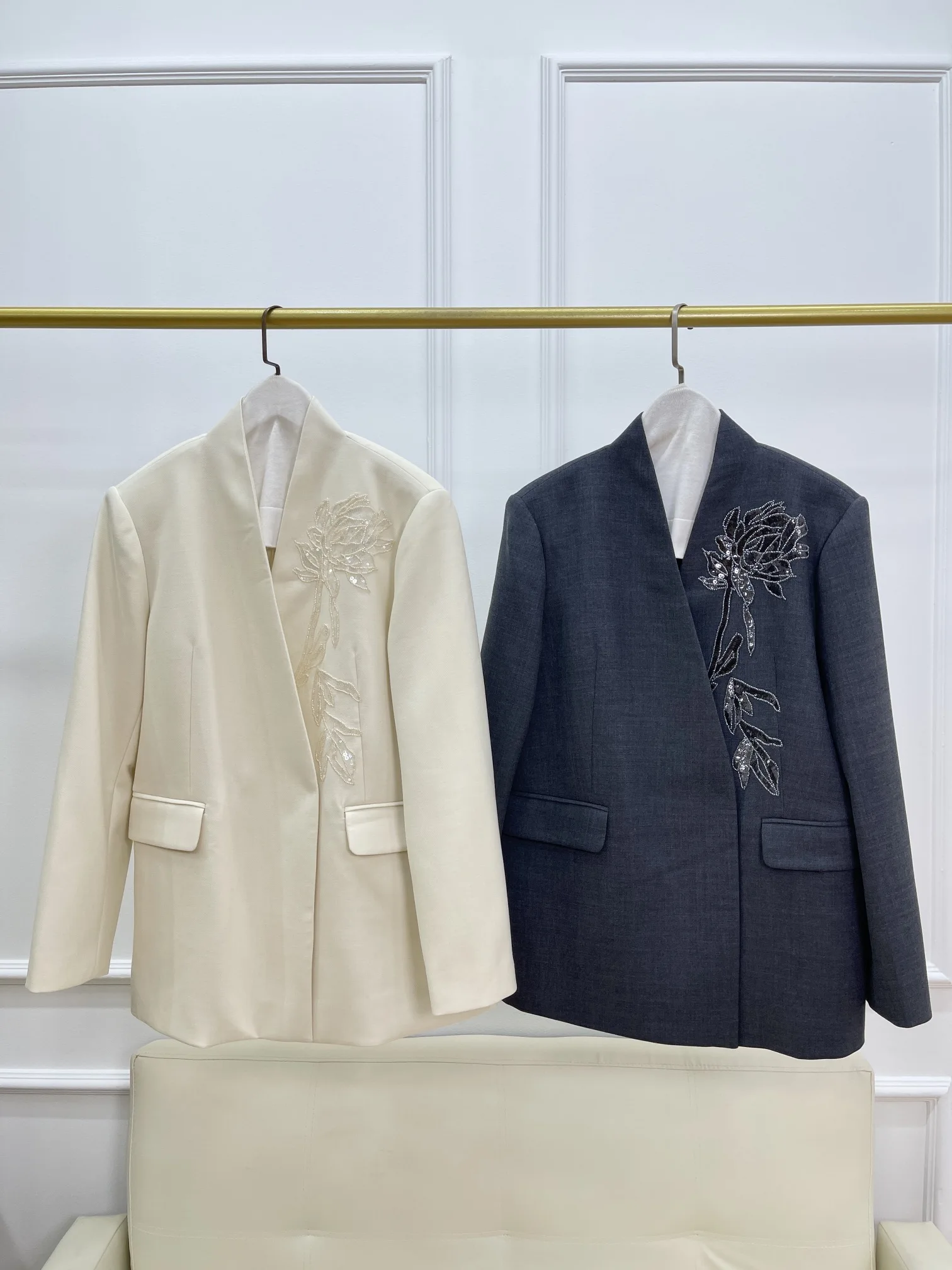 New Australian Wool Suits For Early Autumn Handmade Sequin Embroidery Suit Jackets And Wide-Leg Trousers