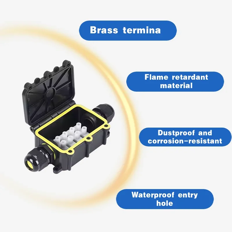 Mini Plastic Waterproof Junction Box, IP68-rated, Outdoor, Rainproof Wire Splitting Box, in Black PC, Flame-retardant Hin