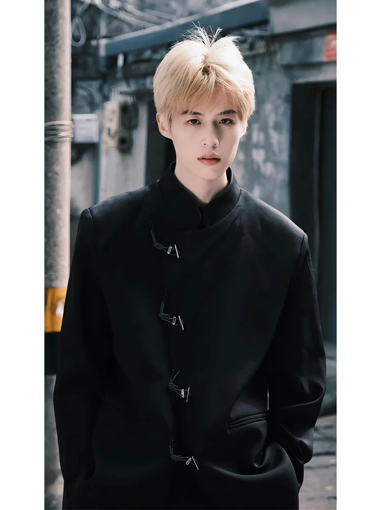 

Новый китайский мужской костюм-пиджак класса люкс, улучшенный дизайн Zhongan, для свадьбы и помолвки, с воротником-стойкой, в западном стиле