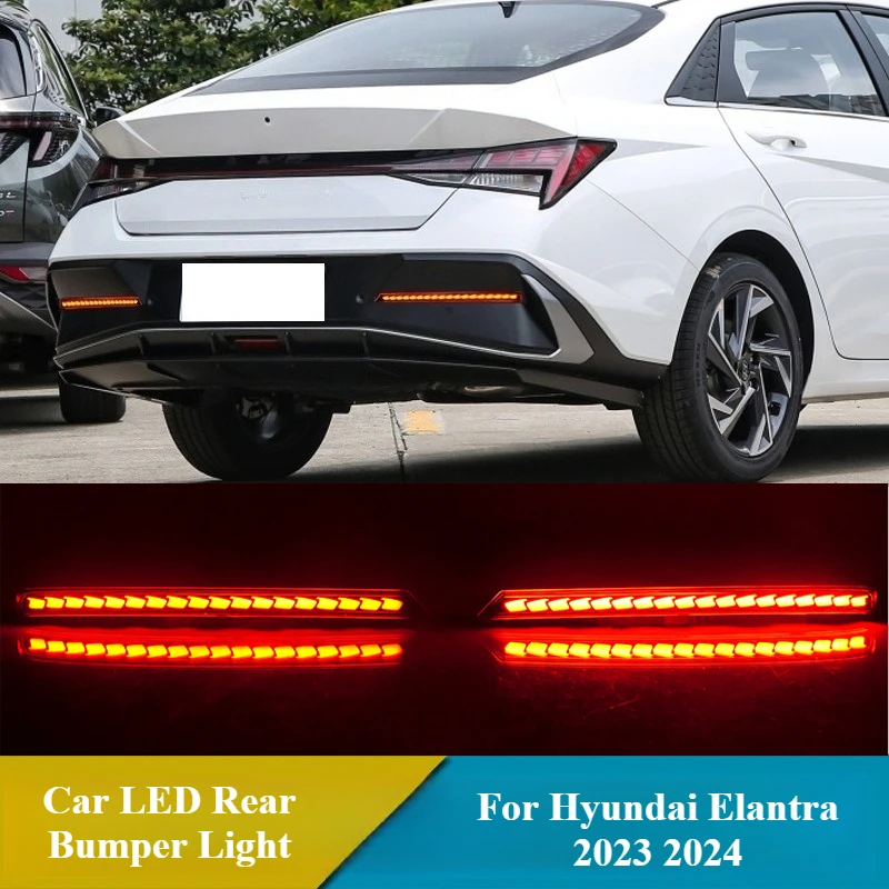 

Для Hyundai Elantra 2023 2024, автомобильные светодиодные фонари заднего бампера, отражатели, противотуманные фары, стоп-сигнал DRL с динамическим указателем поворота, дневные фонари