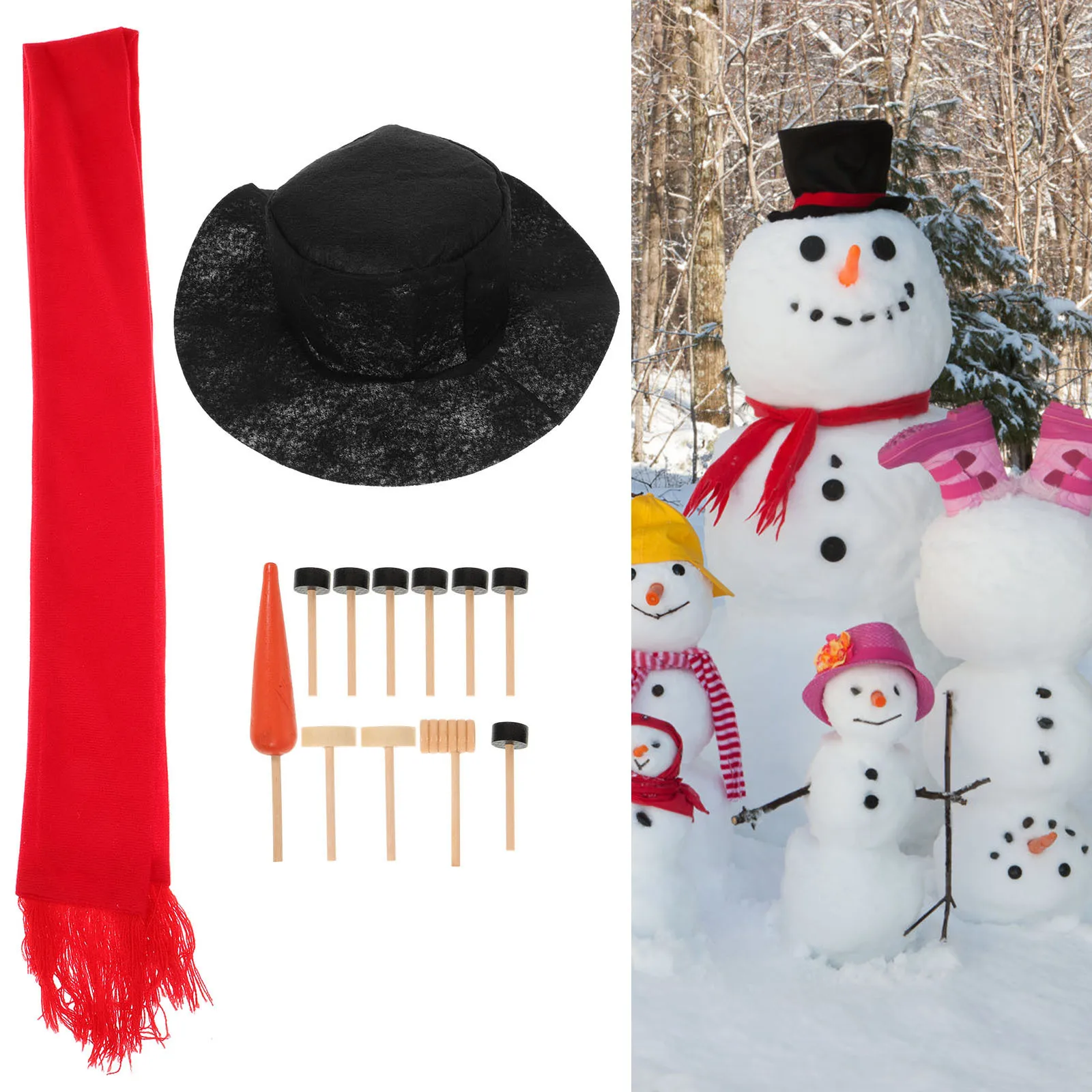 

13Pcs Snowman Making Kit Winter Christmas Decoration Gift Hat Scarf Eyes Mouth Button Nose Set Snowman Kit Christmas Gift