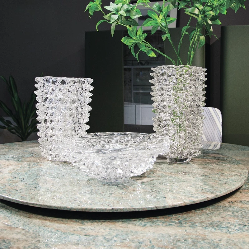 Transparent crystal glass, ice thorn flower fruit plate, creative light luxury ornament for home use