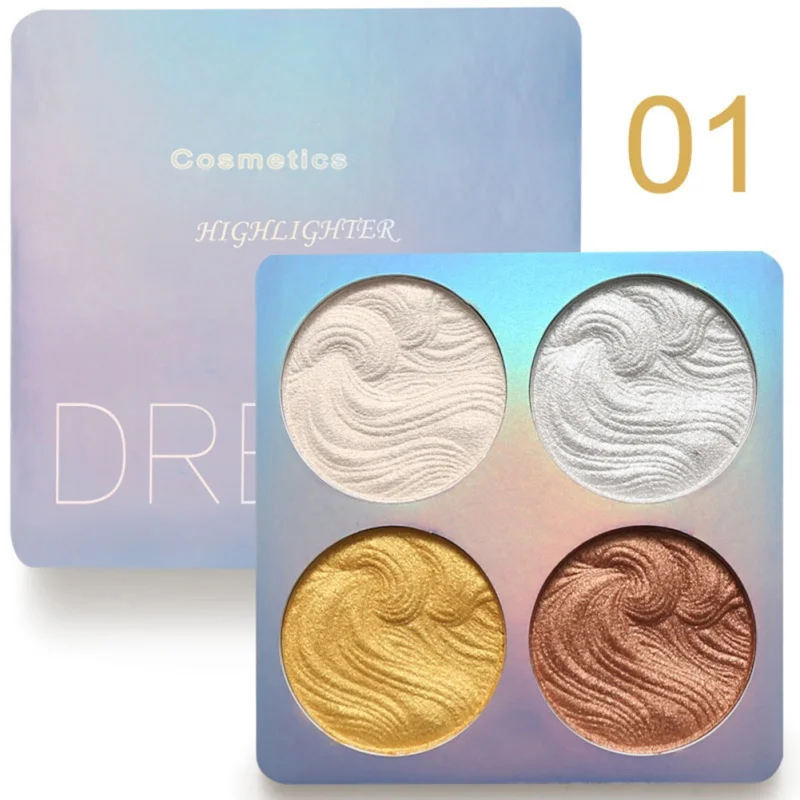 4 Colors Waterproof Face Baked Highlighter Palette Bronzers Powder Shiny Brighten Skin Tone Makeup Luminous Contour Long Lasting