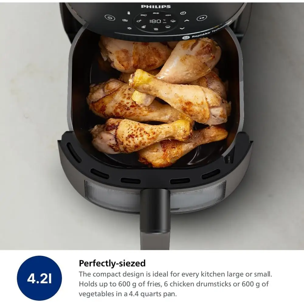 Аэрофритюрница, 4,2 л, технология RapidAir, 13 функций приготовления пищи, здоровая хрустящая еда, 90 процентов, экономия менее жира, энергоэффективность
