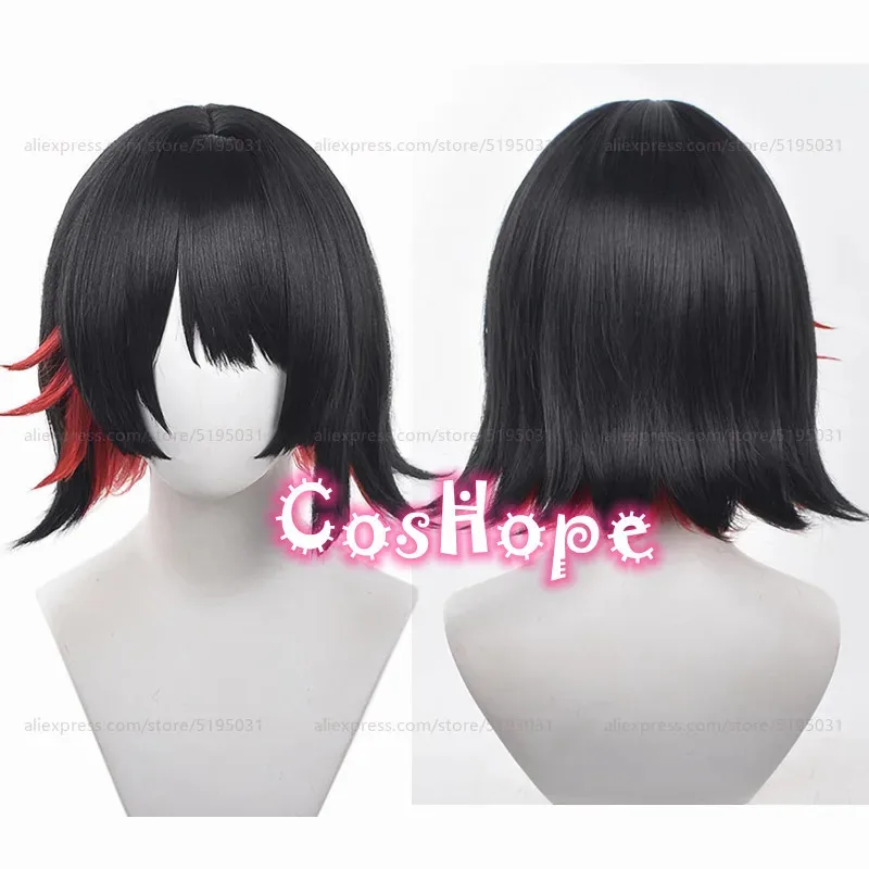 ZZZ Ellen Joe Cosplay 35 cm corto negro rojo peluca mixta Cosplay Anime Cosplay pelucas sintéticas resistentes al calor