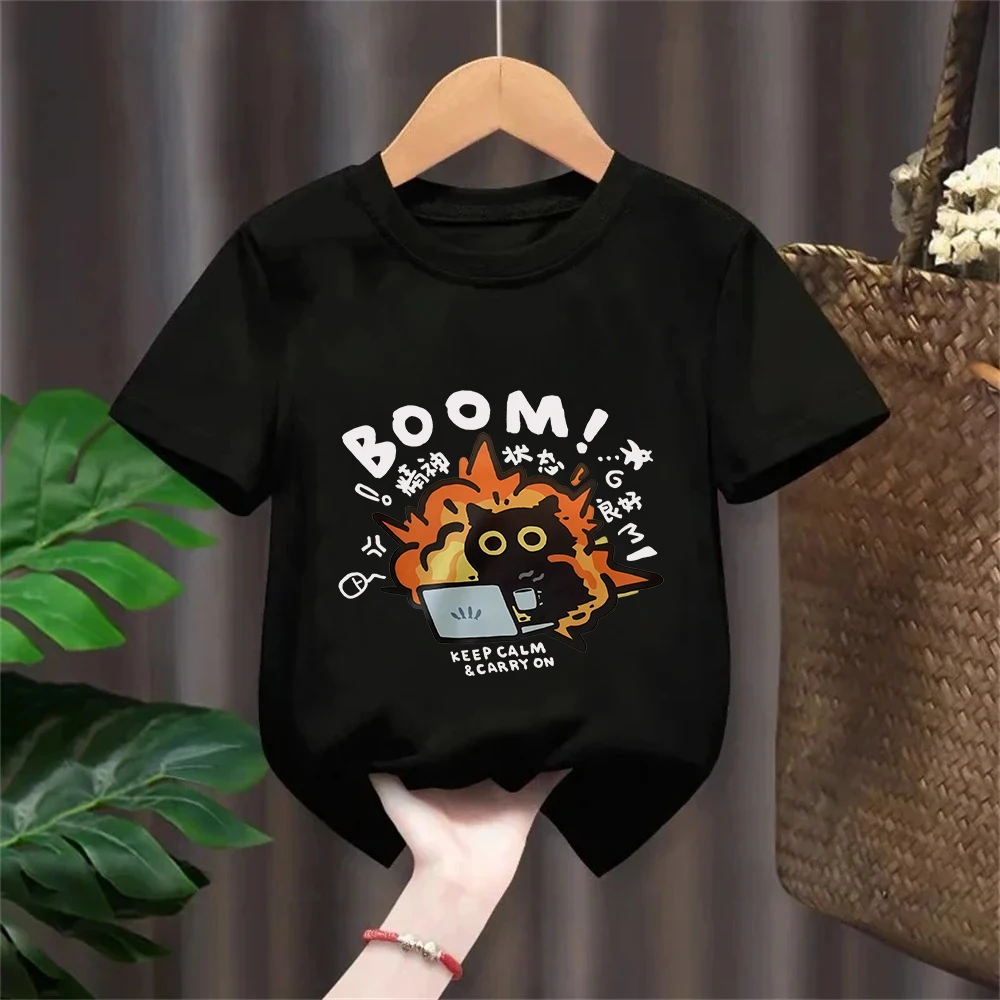 Kawaii Good Mental State Pure Short Sleeved T-shirt for Kids Tee Clothes Casual Cartoon Top