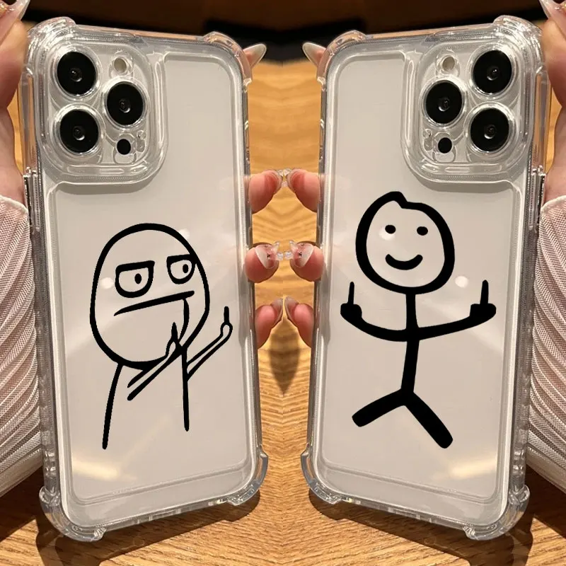 Stickman Cool Middle Finger Cute Man Phone Case Clear For iPhone 17 16 14 15 11 12 13 Pro Max 16E 15 16 Plus 17 Air Soft Cover