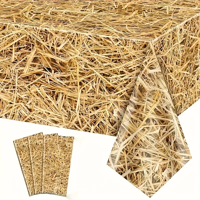 مجموعة مفرش طاولة رعاة البقر الغربية مكونة من 3 قطع - غطاء بلاستيكي لموضوع مزرعة المزرعة مع طباعة بالة القش، 54 × 108 بوصة لديكور حفلات أعياد الميلاد #1