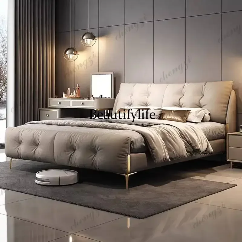 Gray Heavy Double Bed Couples Australia Elegant Style Luxury Double Bed Adults Storage Modern Cama De Casal Furniture For HomeN1