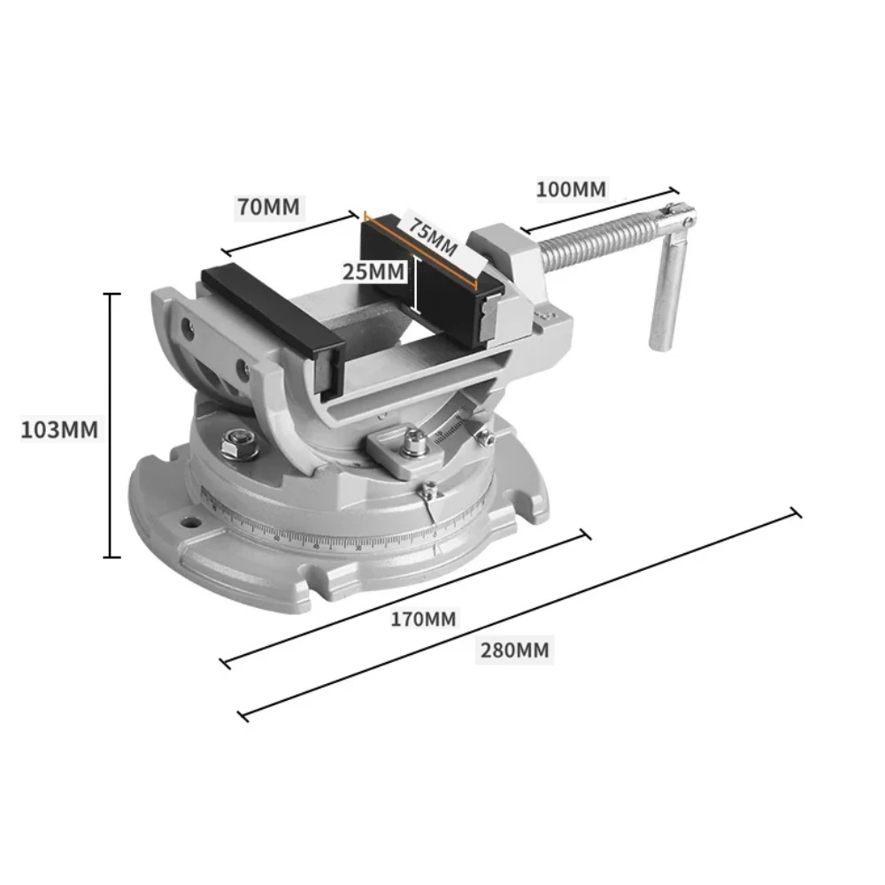 Multi-Function Flat Jaw Bench Vise Aluminum Alloy 360° Rotating 0-90° Tilt 70mm Opening for Woodworking Metalworking
