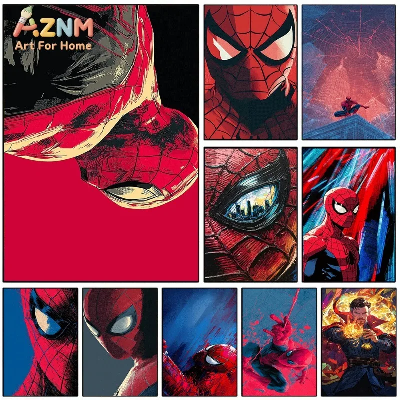 Comic Style Spider‑Man Canvas Wall Art Superhero Close‑Up Portrait Unframed Canvas Print Art Poster for Boys Bedroom Living Room