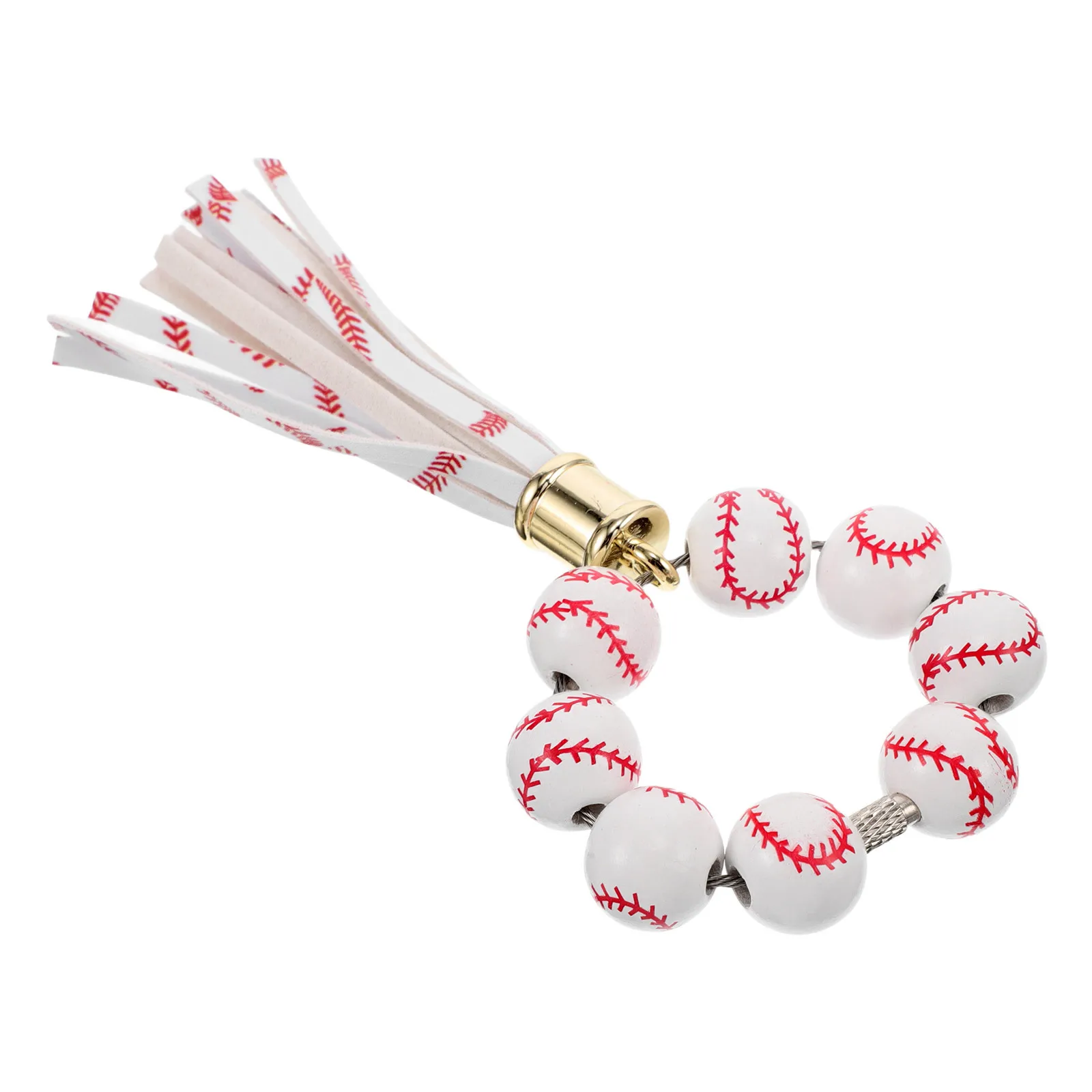 

Baseball Wooden Beaded Keychain Handmade Creative Sports Charm for Car Keys Bag Decoration Baseball Bracelet Keyring for Men