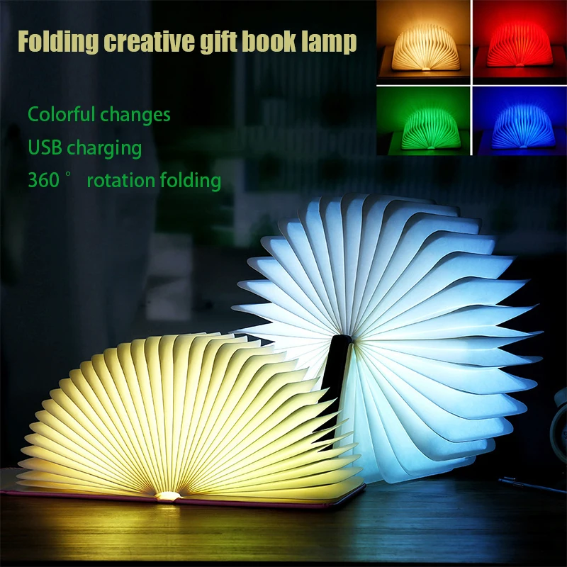 3D Folding Book Lamp LED Creative Night Light 7-color USB Charging Portable Wooden Magnetic Table Light Decoration Student Gift