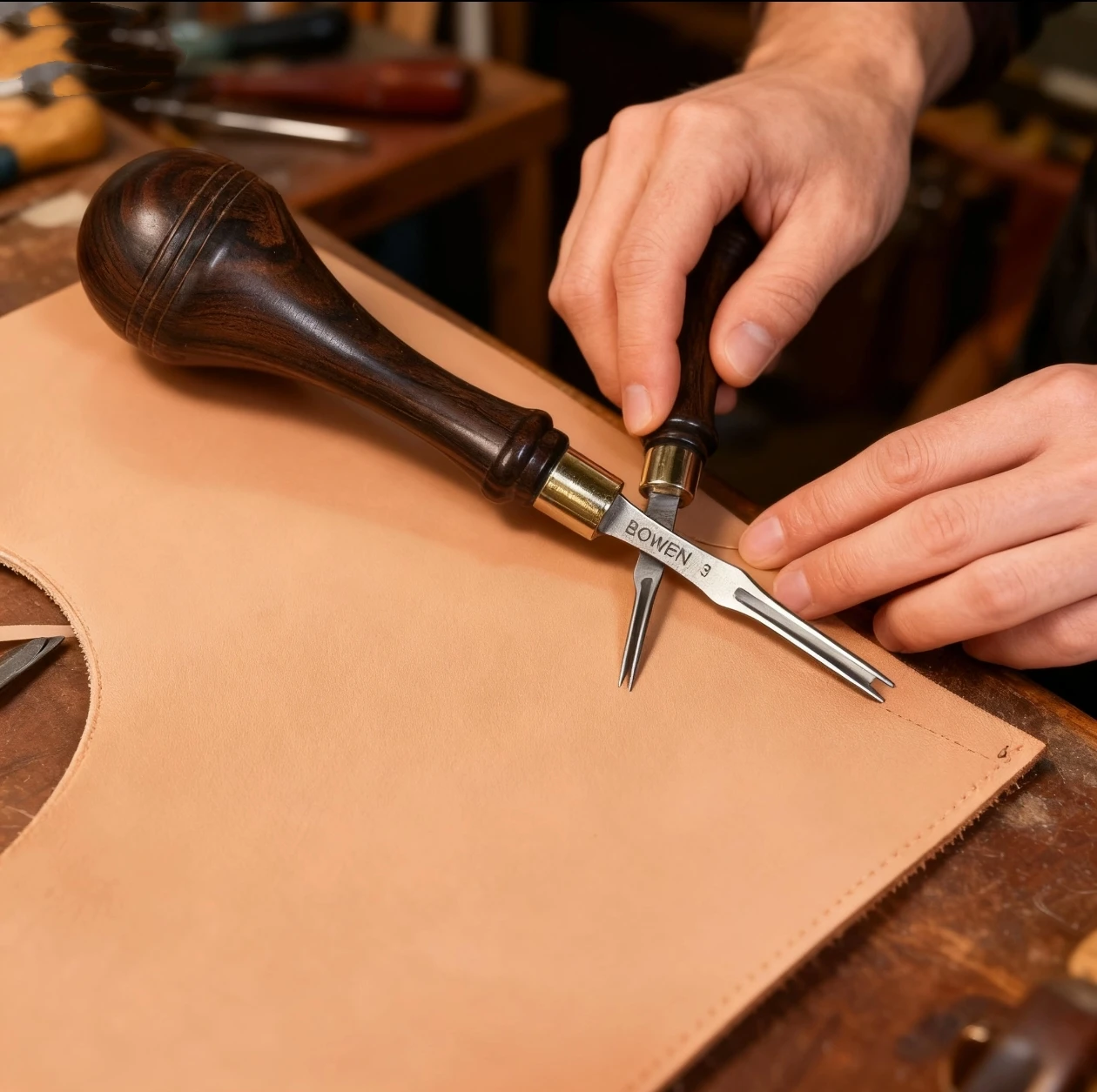 

Лопата для обработки кожи, сделай сам, ручная работа, фаска для кромок кожи, стальное лезвие M390, резак с ручкой из черного дерева, обрезной станок, биговальный станок, Skiver