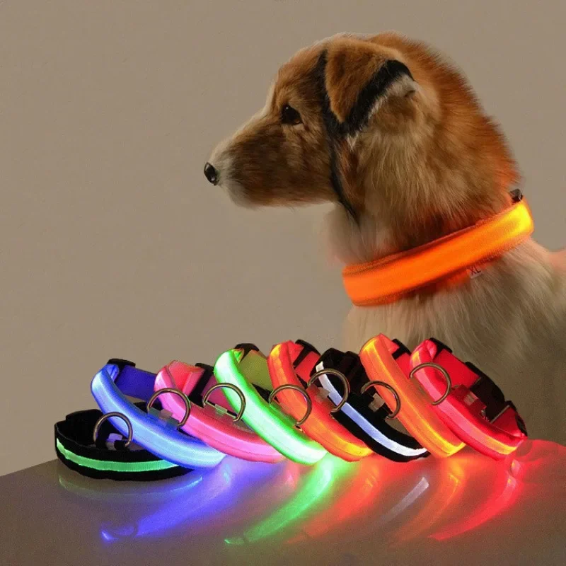 Dog Cat Battery Collar Nylon LED Night Safety Flashing Glow in The Dark Pet Dogs Luminous Fluorescent Dog Accessories Collar