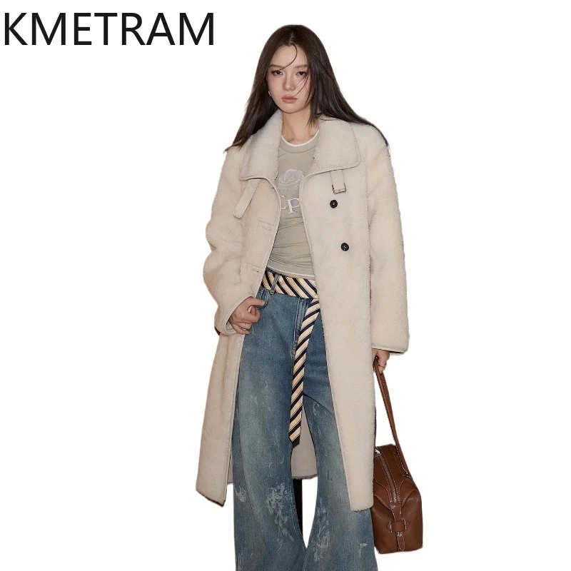 

KMETRAM Natural Merino Sheepskin with Wool Attached Coat Luxury Long Real Fur Jacket 2025 Winter Woman Clothing шуба женская