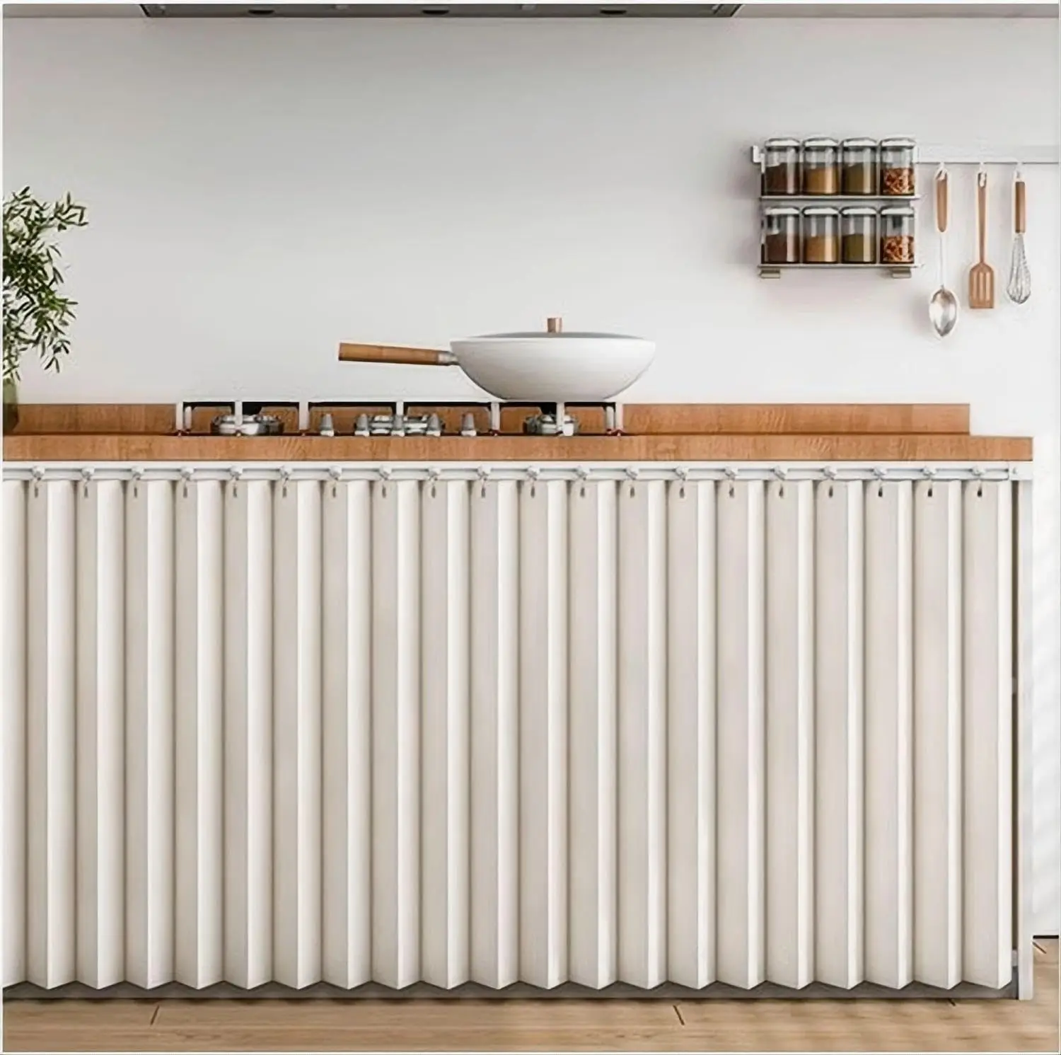 Dustproof Cabinet Curtains with Self-Adhesive Sliding Track, Kitchen Window Curtain Over Sink, Foldable Cafe Curtains