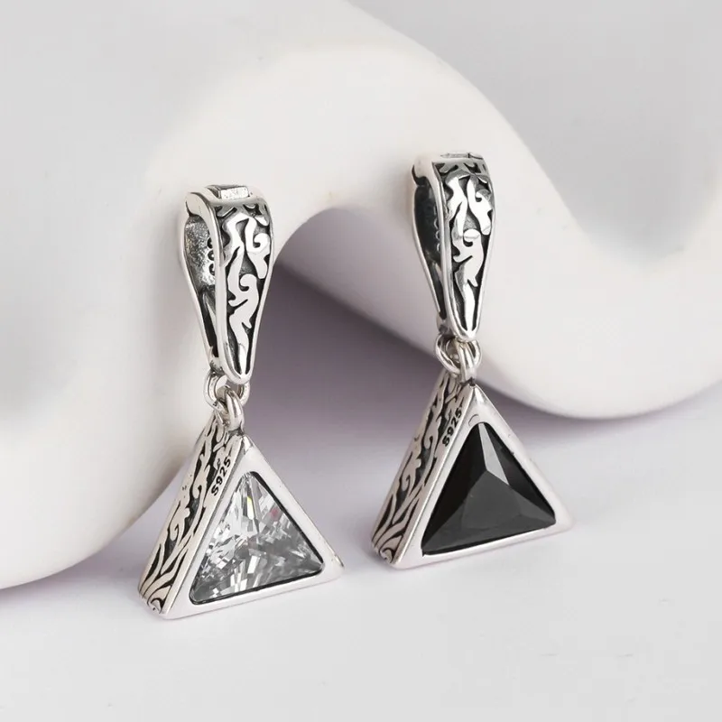 S925 Sterling Silver Charms Pendants for Men Women Eye of Providence Triangle Zircon Agate Argentum Amulet Jewelry Wholesale