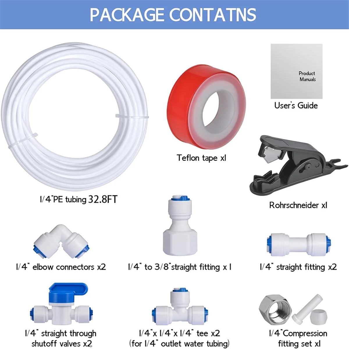 A69X 32.8ft Refrigerator Water Line Kit ,1/4inch OD Water Line Kit for Fridge Icemaker Reverse Osmosis System Water Filter