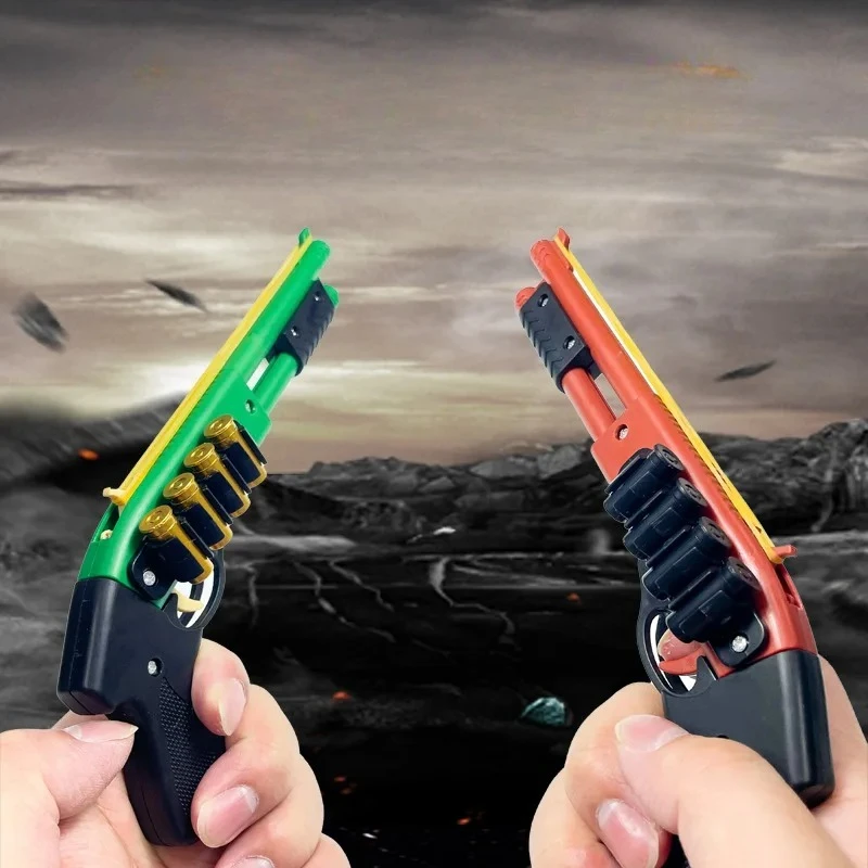 Gummibandpistole mit doppeltem Fass für Kinder, manueller Pull-Back-Spielzeugwerfer für Spiele im Freien, sicheres Schießspielzeug für Jungen, Geburtstagsfeier