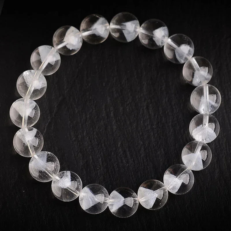 Bracelet Pyramide Fantôme Blanc Naturel pour Femme, Perles Rondes en Clip de Quartz, Chic, Taille 8mm 10mm 12mm