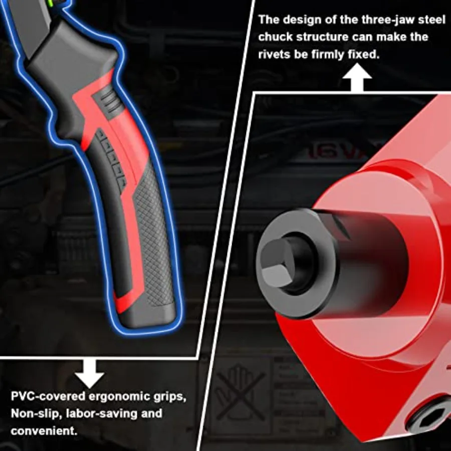 Robustes manuelles Zweihand-Nietpistolen-Set mit 400 Pop-Nieten und 5 Nasenstücken für Anwendungen aus Metall, Leder und Kunststoff. Inklusive
