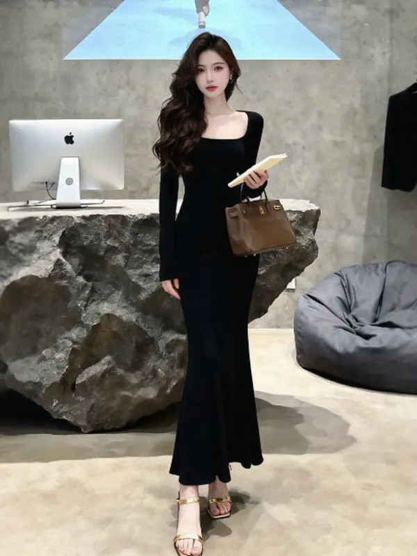 

Hebe Sle Sexy Bla Long Sve Bodycon Dr Winter Faionable Tight Fit Wrap around Skirt Casual Ci Commute Date Night...