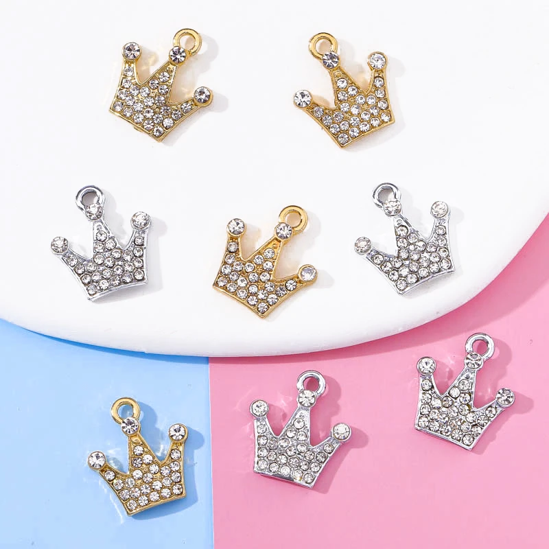 10Pcs 15*16MM Rhinestone Zircon Crown Pendant Alloy Charm For Bracelet Necklace Making DIY Earrings Jewelry Accessories Ornament