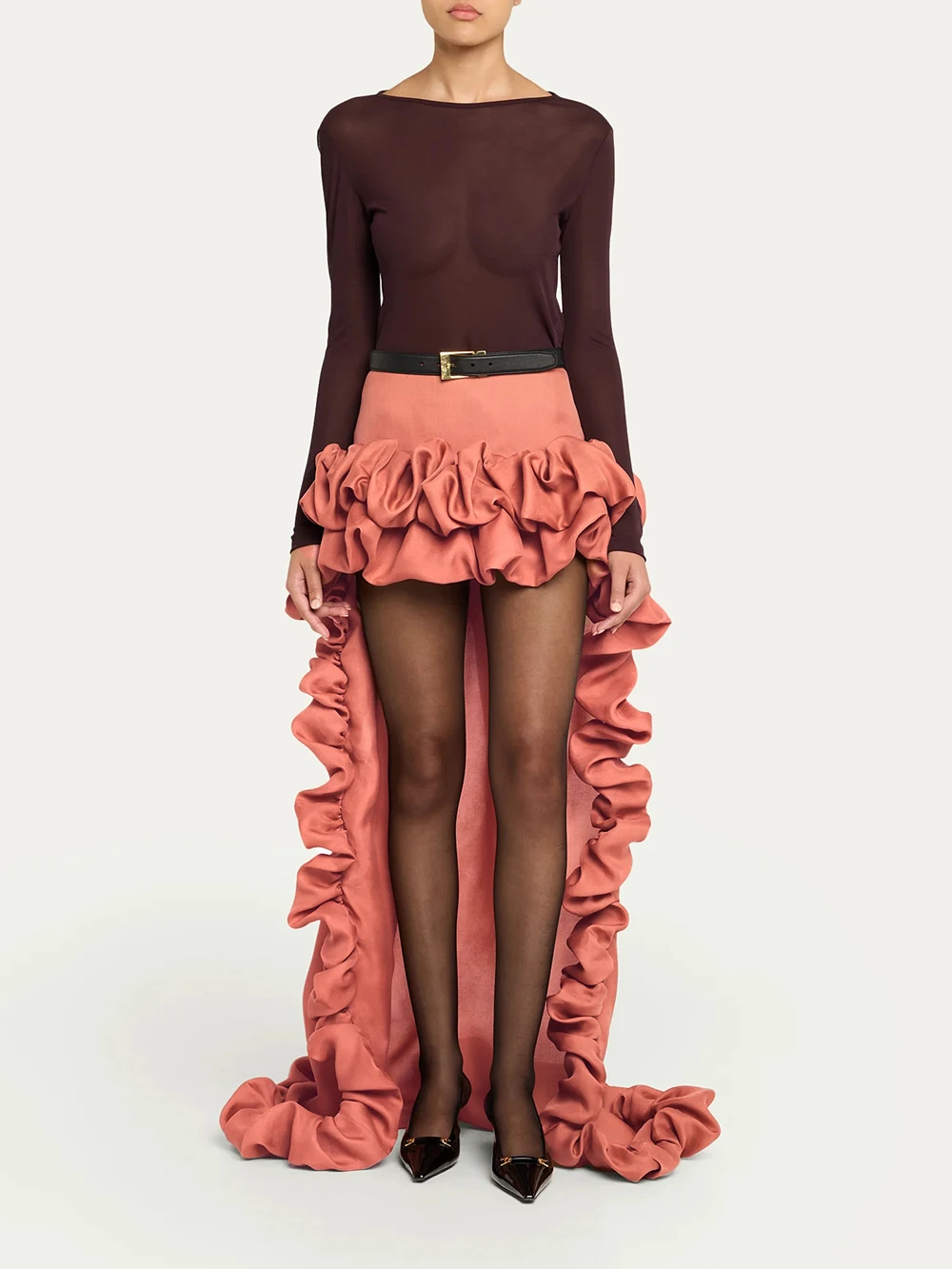 유럽 및 미국 스타일 러플 케이크 스커트 2025년 가을 겨울 신상 레트로 롱 언밸런스 하이웨이스트 스커트