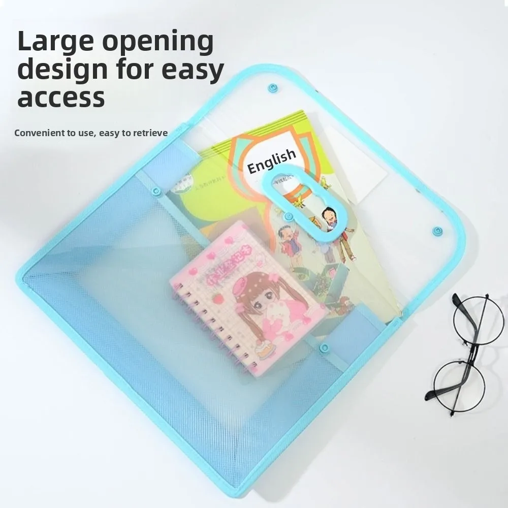 Multifunctional Test Paper Storage Bag Button Function Large Capacity Kids Document Bag Dustproof Visible Student Tote Bag