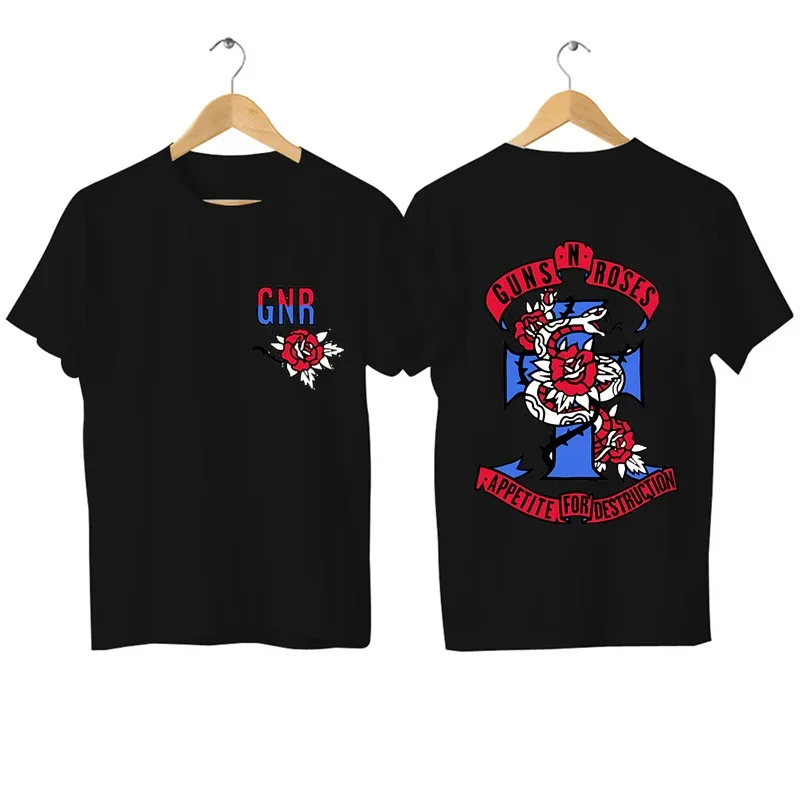 

2025 new Hot Sale Summer Men 100% Cotton Logo and Bullet Europe Tour T-Shirt Black By Guns N' Roses Hip Hop Streetwear T-shirt