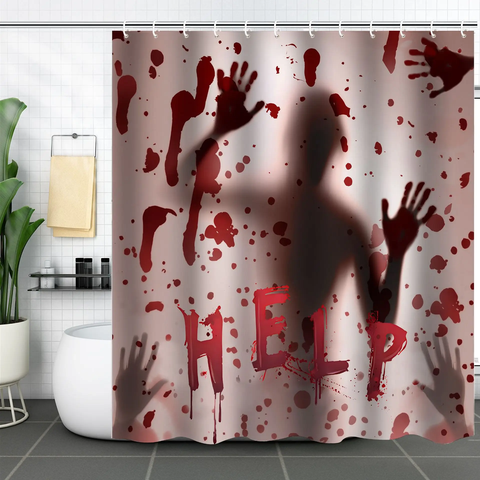 Horror Blood Halloween Shower Curtain Lovely Ghost Print, Quick-dry Durable Waterproof Bath Curtain with 12 Hook Halloween Decor