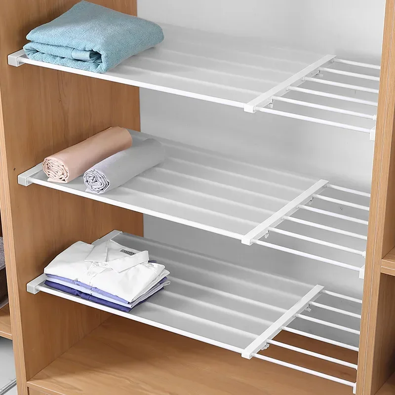 Wardrobe Storage Layered Divider Nail-free Glue-free Expandable Compartment Shelf Cabinet Bathroom Storage Organiser Width 24/35