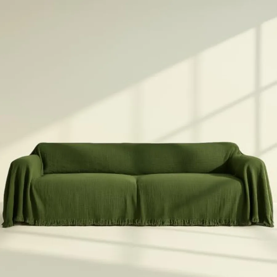 Washable Sofa Cover%100 Pure Cotton, Couch Covers for Loveseat, Futon, Sofa, Sectional L Shape, U Shape, 4 Layered Natural Musl