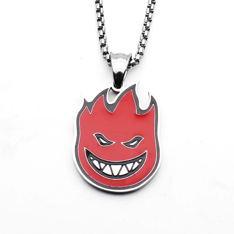 Long Necklace Men Gangster Pendants Stainless Steel Chain Necklace Women Flame Boy Pendants Hip Hop Jewelry The Neck Wholesale