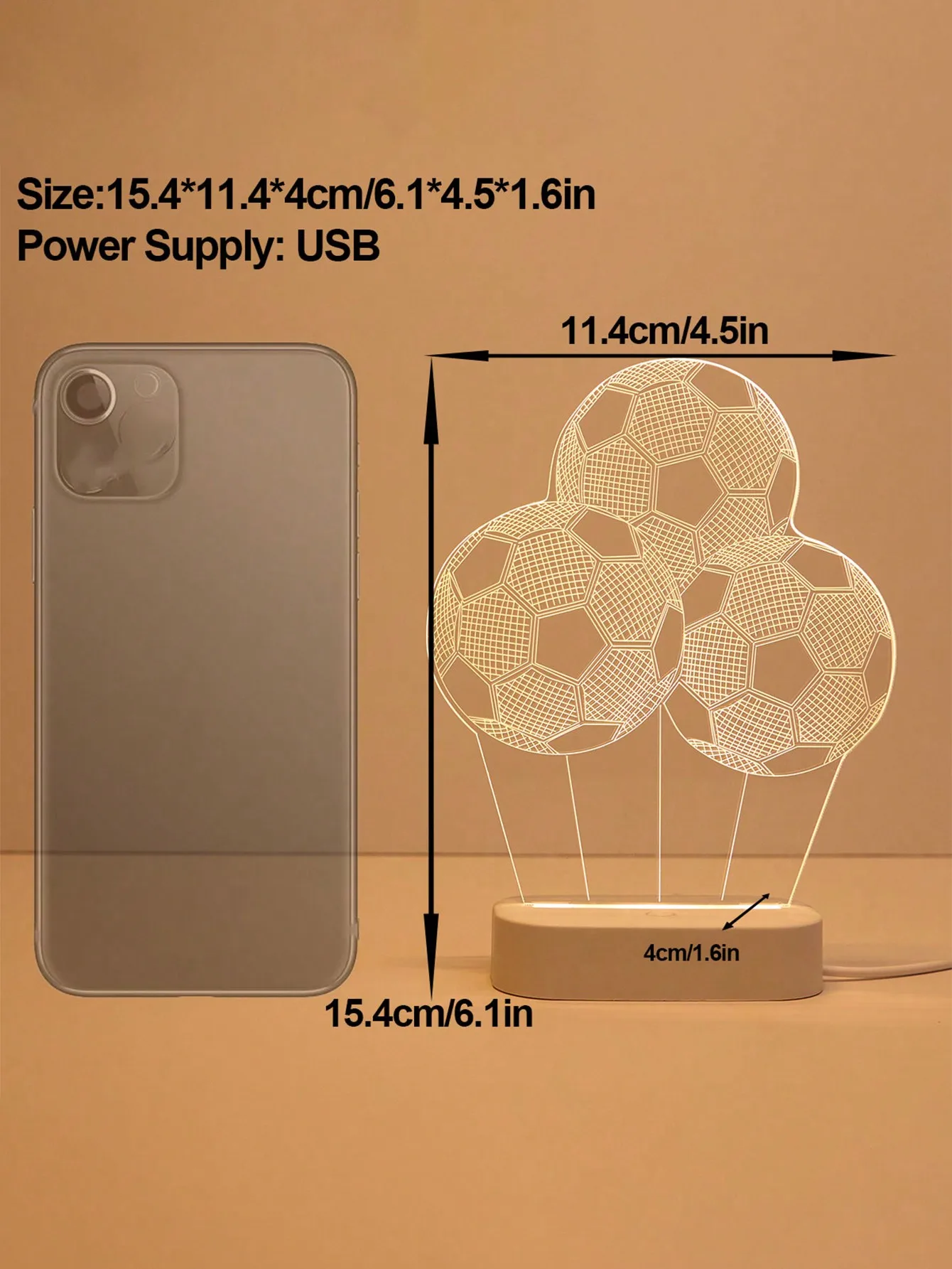 1 قطعة مصباح كرة قدم ثلاثي الأبعاد متعدد الكرات، ضوء ليلي صغير على شكل كرة القدم، مصباح مكتبي مزخرف يعمل بمنفذ USB