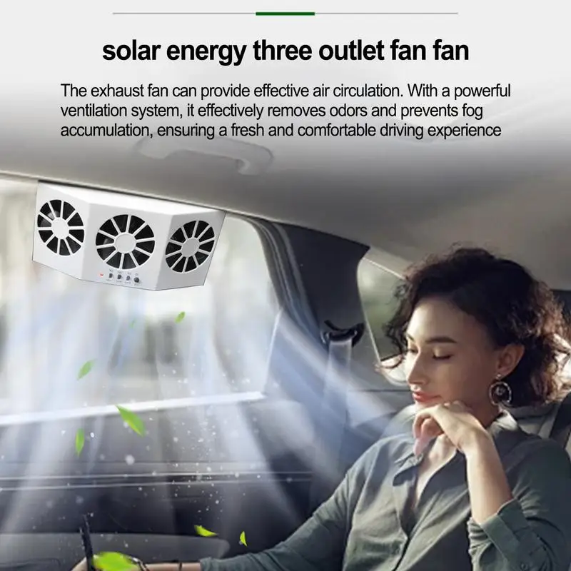 Solar Powered Car Fans 3-outlet Quiet Vent Fan Car Window Fan With 1600mAh Battery For Removes Odors & Prevents Fog Accumulation