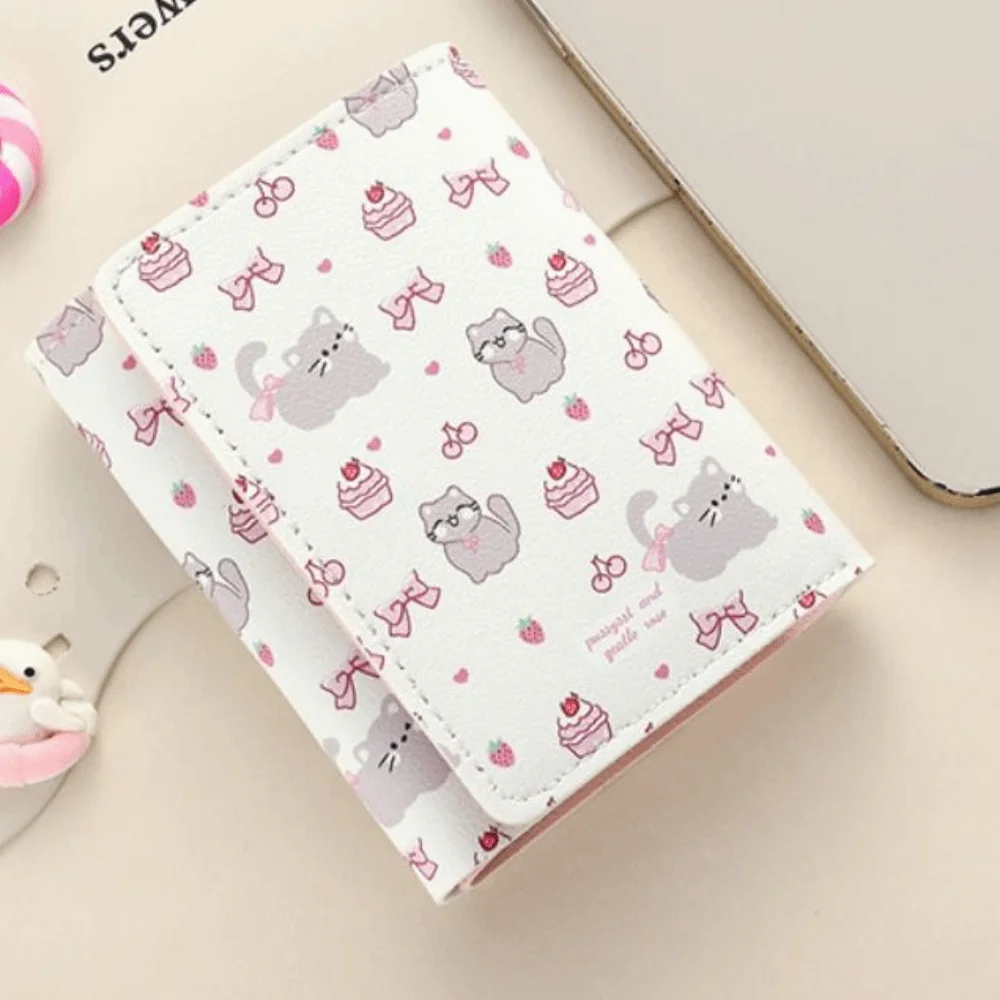

Portable Cartoon Bear Short Wallet Cat Pattern PU Leather Girls Coin Purse Money Bag Multiple Card Slot Three-Fold Wallet