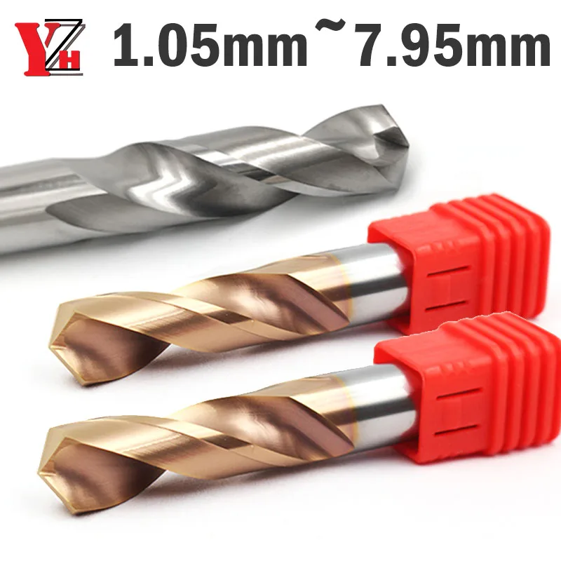 YZH Carbide Twist Drill 1.05-8.05mm Diameter Decimal point HRC50/55 Tungsten Steel Handle For Metal CNC Lathe Machining