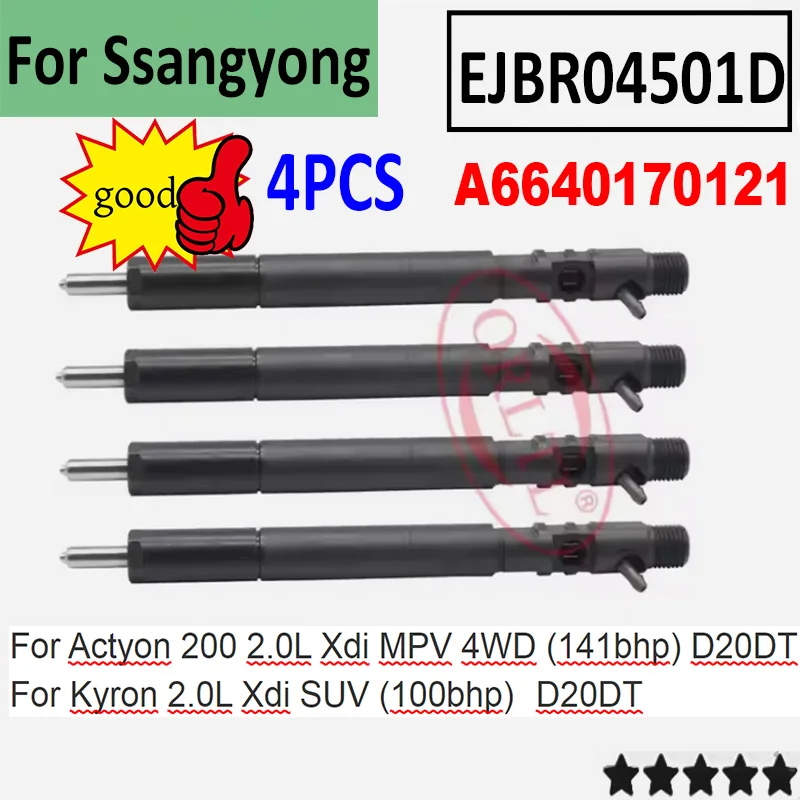 Euro 4 Genuine Fuel Injector EJBR04501D A6640170121 6640170121 For SSANGYONG Actyon 200 2.0L Xdi Kyron 2.0L Xdi SUV 100bhp 4PCS