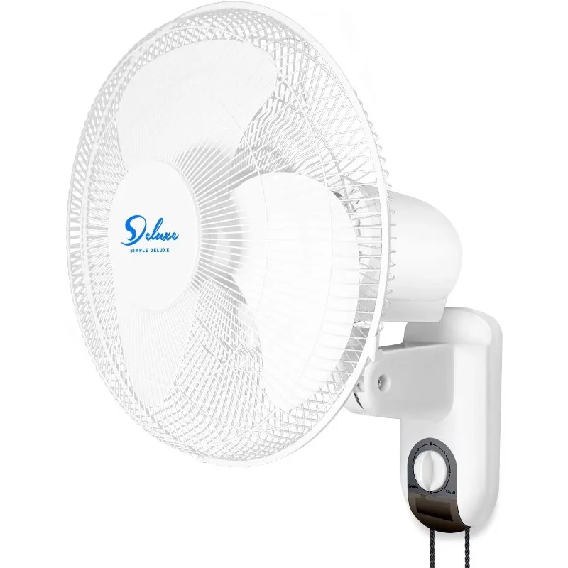 16 Inch Digital Household Wall Mount Fans, Adjustable Tilt, 90 Degree, 3 Speed Settings, White, 2 count (Pack of 1)