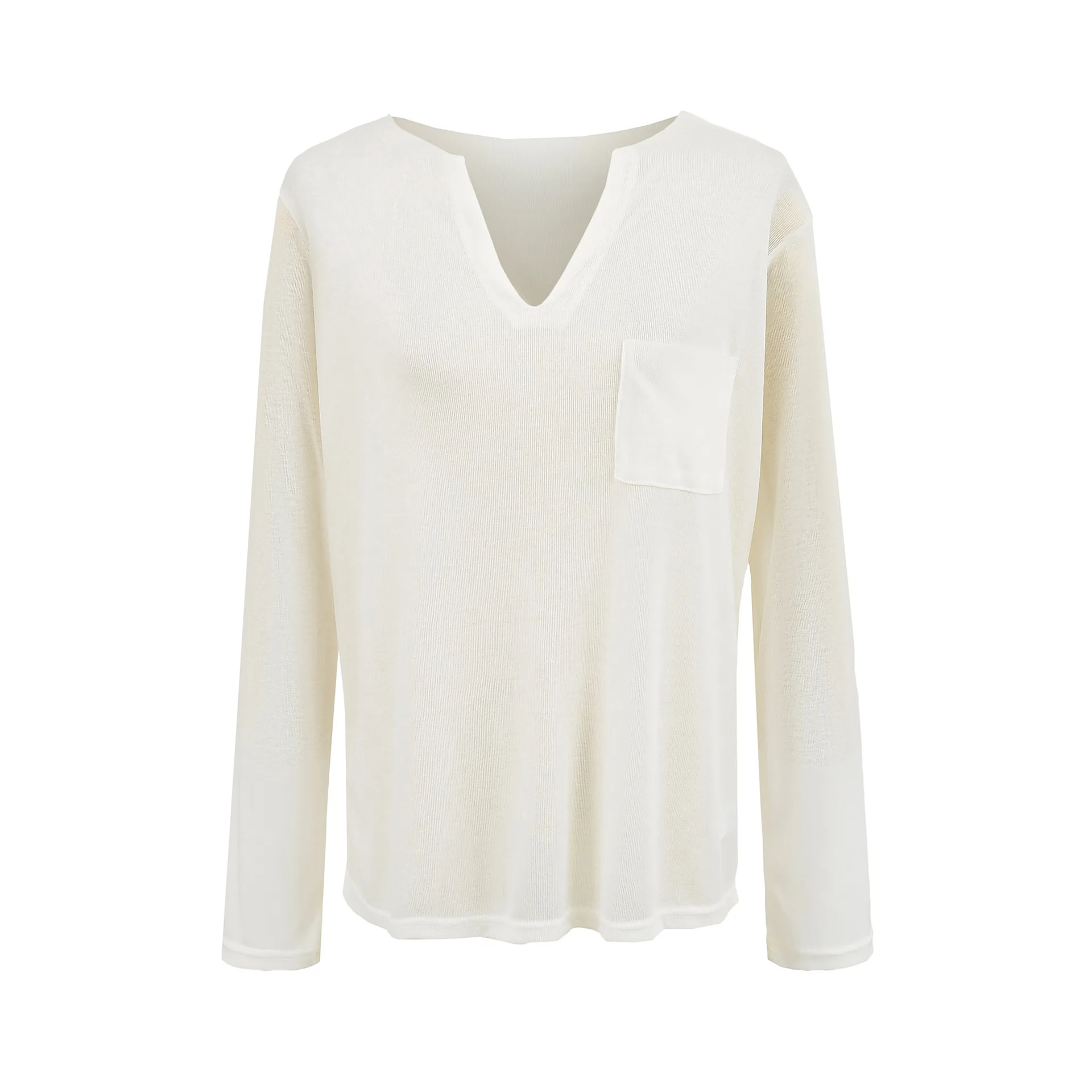 Summer lightweight sun-protective shirt top summer small V-neck loose versatile casual pocket-decorated sports long-sleeve 1566